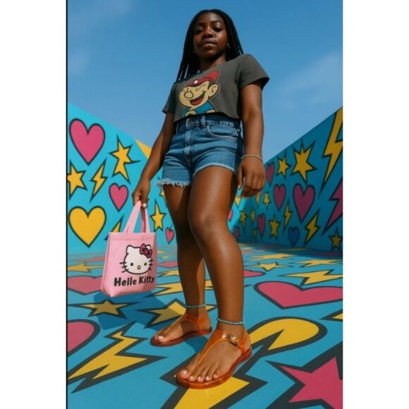 Jessica Simpson 6 Jelly Sandals Pink Yellow Ombre Glitter T-Strap Buckle Summer - Picture 14 of 14